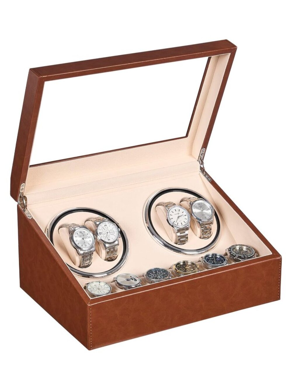 Luxury Watch Winder for 4 Automatic Watches Plus 6 Watch Storage